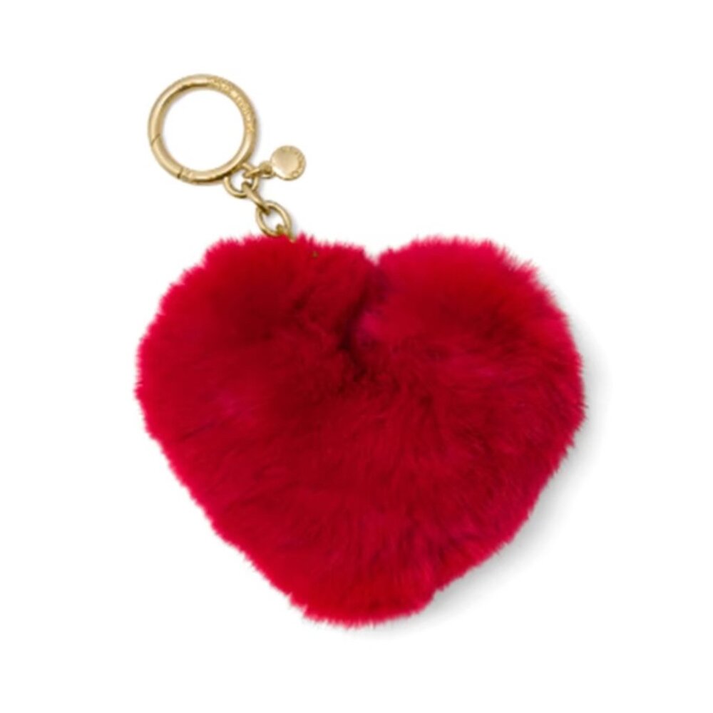 NWT Michael Kors Fur Heart Key Chain Red Puffy Heart